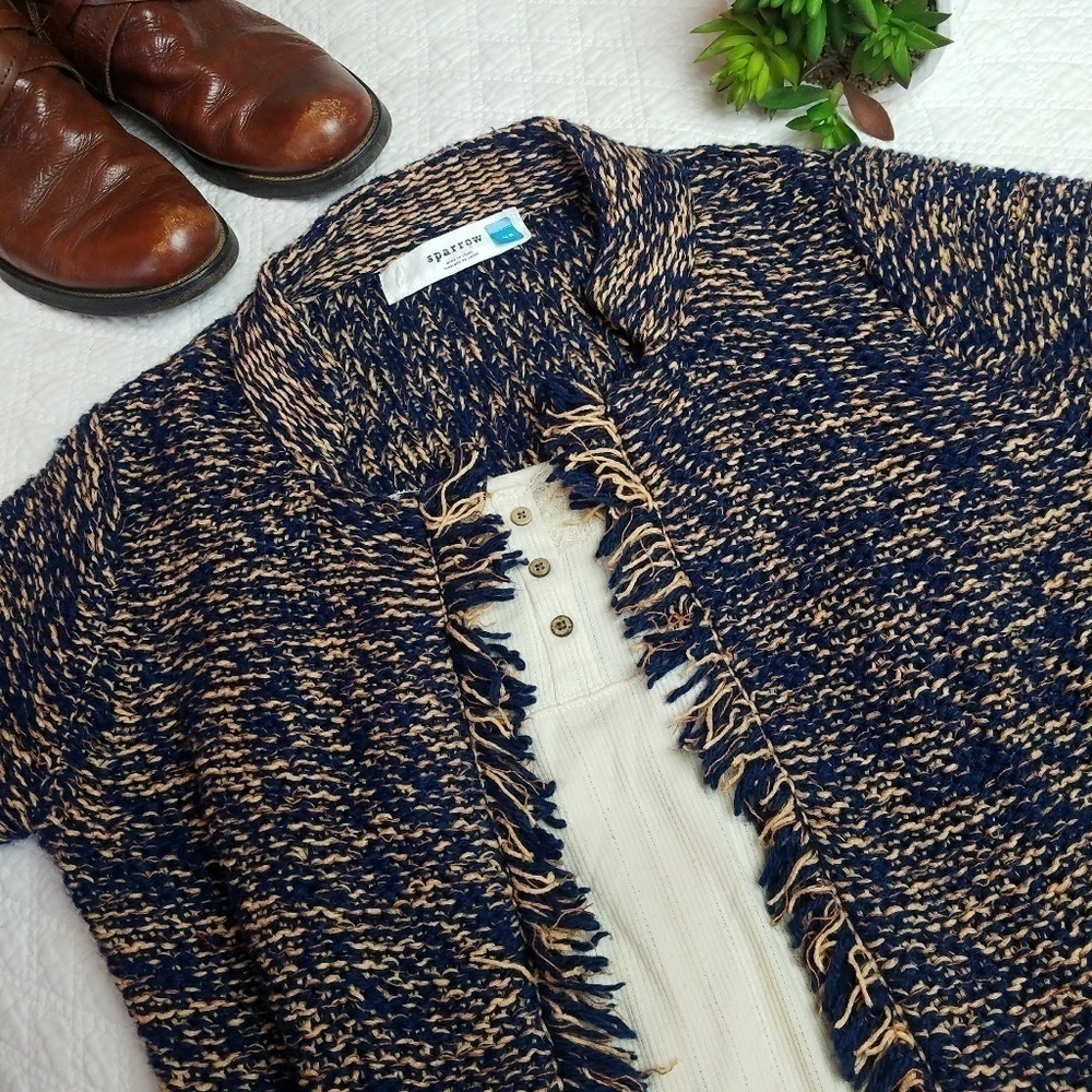 Sparrow  Anthropologie navy fringe open cardigan